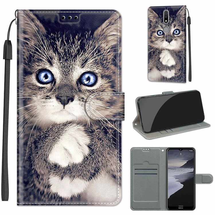 Custodia in pelle PU a vibrazione orizzontale con chiusura magnetica a disegno colorato di tensione con supporto e slot per schede, For Nokia 2.4