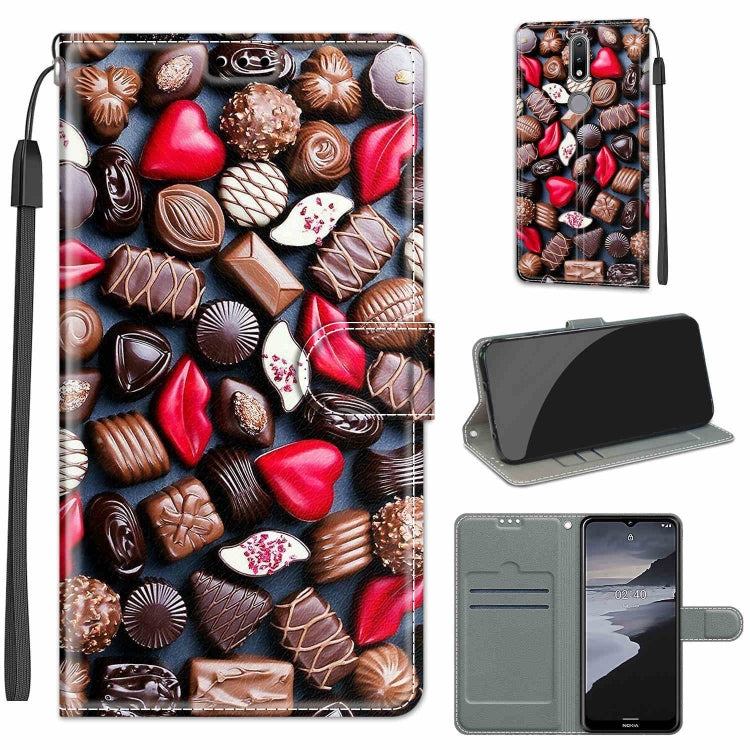 Custodia in pelle PU a vibrazione orizzontale con chiusura magnetica a disegno colorato di tensione con supporto e slot per schede, For Nokia 2.4