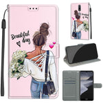 Custodia in pelle PU a vibrazione orizzontale con chiusura magnetica a disegno colorato di tensione con supporto e slot per schede, For Nokia 2.4