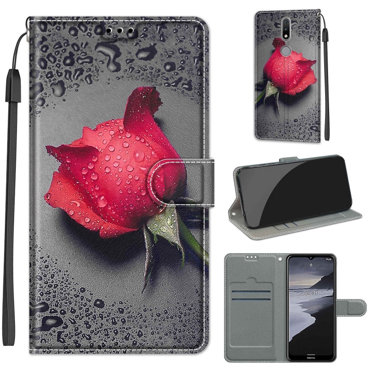Custodia in pelle PU a vibrazione orizzontale con chiusura magnetica a disegno colorato di tensione con supporto e slot per schede, For Nokia 2.4