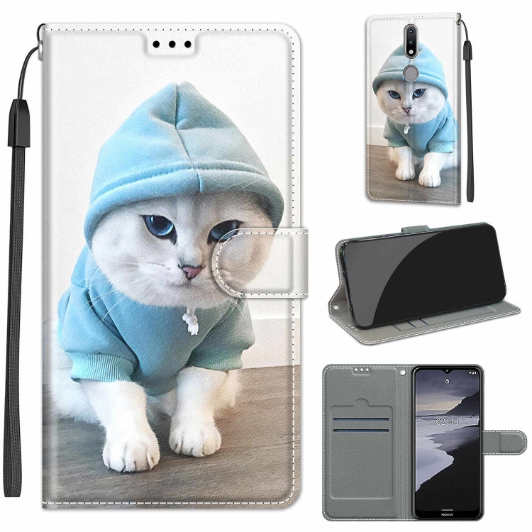 Custodia in pelle PU a vibrazione orizzontale con chiusura magnetica a disegno colorato di tensione con supporto e slot per schede, For Nokia 2.4