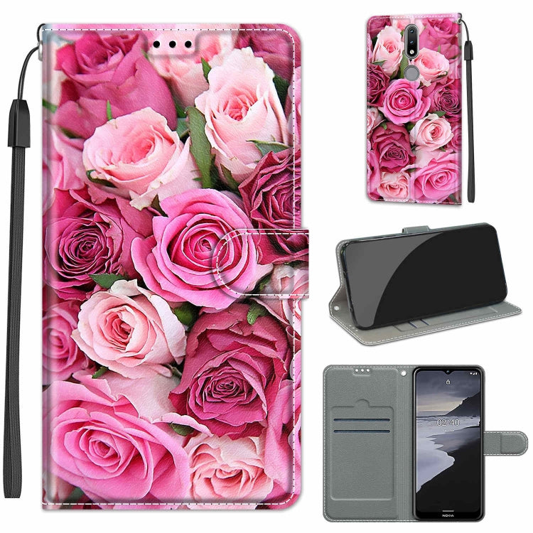 Custodia in pelle PU a vibrazione orizzontale con chiusura magnetica a disegno colorato di tensione con supporto e slot per schede, For Nokia 2.4