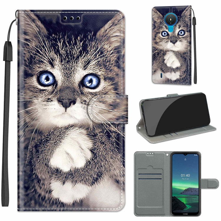 Custodia in pelle PU a vibrazione orizzontale con chiusura magnetica a disegno colorato di tensione con supporto e slot per schede, For Nokia 1.4