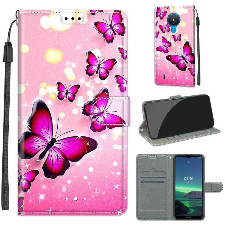 Custodia in pelle PU a vibrazione orizzontale con chiusura magnetica a disegno colorato di tensione con supporto e slot per schede, For Nokia 1.4