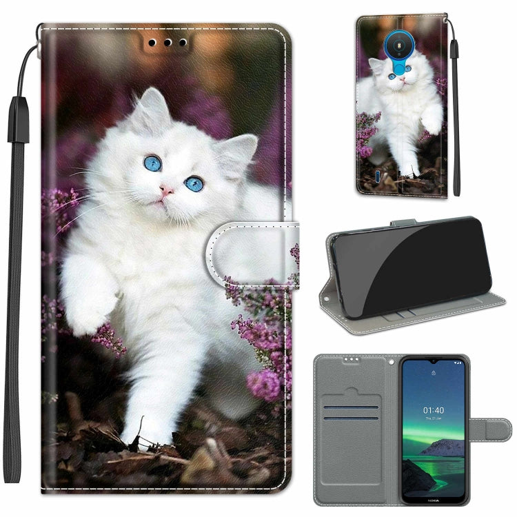 Custodia in pelle PU a vibrazione orizzontale con chiusura magnetica a disegno colorato di tensione con supporto e slot per schede, For Nokia 1.4
