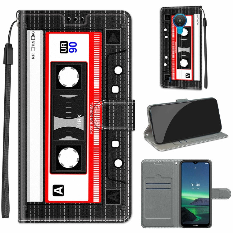 Custodia in pelle PU a vibrazione orizzontale con chiusura magnetica a disegno colorato di tensione con supporto e slot per schede, For Nokia 1.4