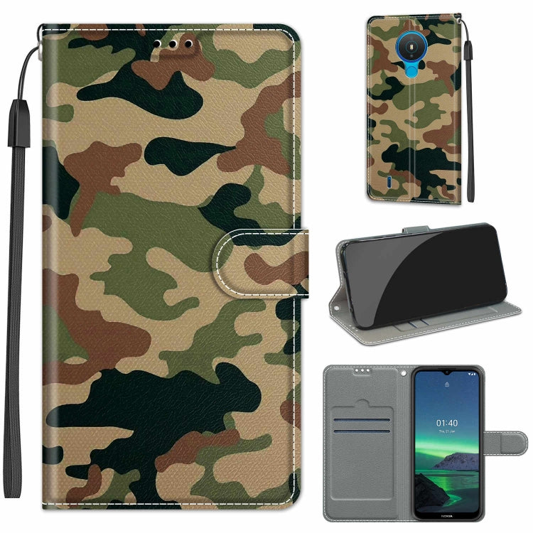 Custodia in pelle PU a vibrazione orizzontale con chiusura magnetica a disegno colorato di tensione con supporto e slot per schede, For Nokia 1.4
