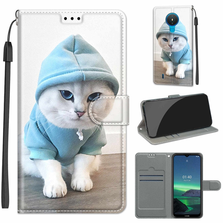 Custodia in pelle PU a vibrazione orizzontale con chiusura magnetica a disegno colorato di tensione con supporto e slot per schede, For Nokia 1.4