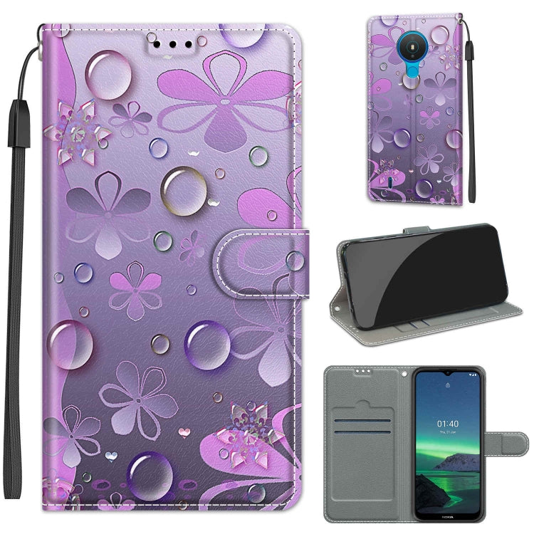 Custodia in pelle PU a vibrazione orizzontale con chiusura magnetica a disegno colorato di tensione con supporto e slot per schede, For Nokia 1.4