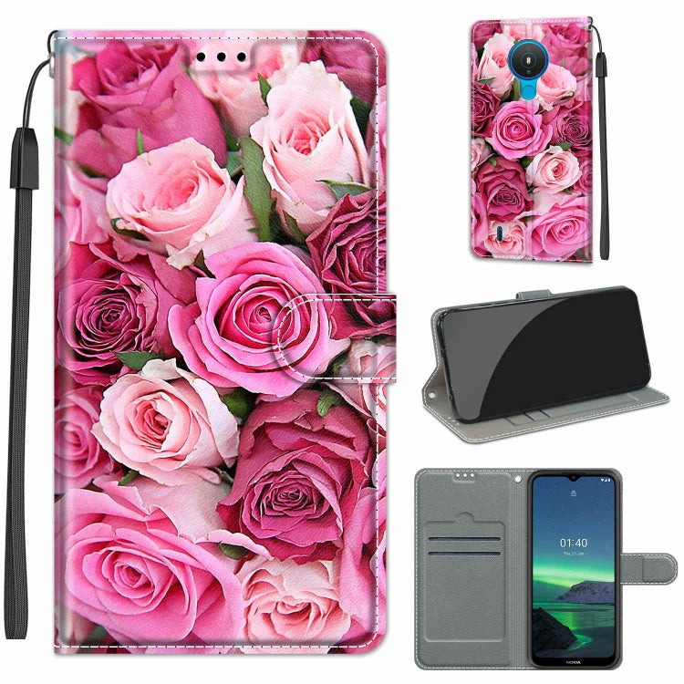Custodia in pelle PU a vibrazione orizzontale con chiusura magnetica a disegno colorato di tensione con supporto e slot per schede, For Nokia 1.4