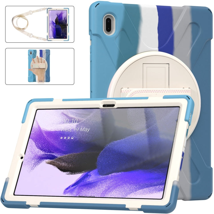 Custodia protettiva in silicone + PC con supporto e tracolla, For Samsung Galaxy Tab S7 FE 5G 12.4 T730, For Samsung Galaxy Tab S7 FE T730 / S7+ / S9+ /S8+