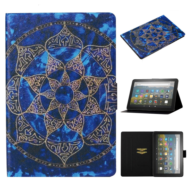 Custodia in pelle a ribalta orizzontale con disegno colorato a trama di tensione con supporto e slot per schede e funzione Sleep / Wake-up, For Amazon Fire HD 10 (2021)