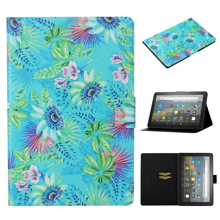 Custodia in pelle a ribalta orizzontale con disegno colorato a trama di tensione con supporto e slot per schede e funzione Sleep / Wake-up, For Amazon Fire HD 10 (2021)