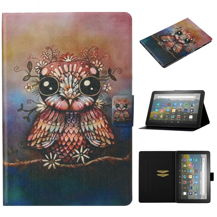 Custodia in pelle a ribalta orizzontale con disegno colorato a trama di tensione con supporto e slot per schede e funzione Sleep / Wake-up, For Amazon Fire HD 10 (2021)