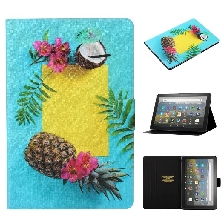 Custodia in pelle a ribalta orizzontale con disegno colorato a trama di tensione con supporto e slot per schede e funzione Sleep / Wake-up, For Amazon Fire HD 10 (2021)