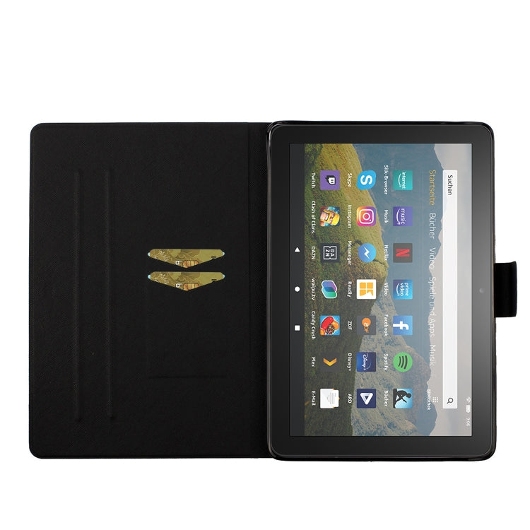 Custodia in pelle a ribalta orizzontale con disegno colorato a trama di tensione con supporto e slot per schede e funzione Sleep / Wake-up, For Amazon Fire HD 10 (2021)