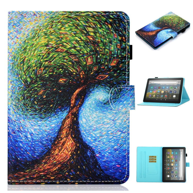 Custodia in pelle flip orizzontale con cuciture a disegno colorato con supporto e slot per schede e funzione Sleep / Wake-up, For Amazon Fire HD 10 (2021)