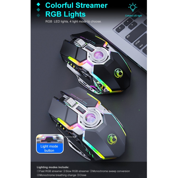 iMICE G7 Streamer colorato illumina il mouse wireless silenzioso ricaricabile, G7(Black), G7(Grey)