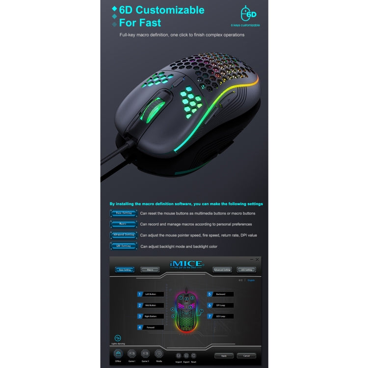 Mouse da gioco cablato con illuminazione RGB iMICE T98, T98