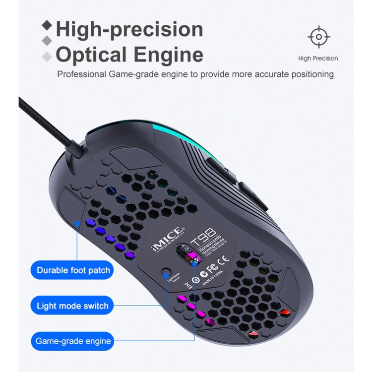 Mouse da gioco cablato con illuminazione RGB iMICE T98, T98