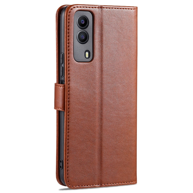 Custodia in pelle a conchiglia orizzontale con struttura in pelle di pecora AZNS con supporto, slot per carte e portafoglio, For vivo Y53s