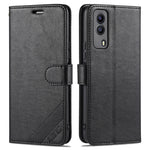 Custodia in pelle a conchiglia orizzontale con struttura in pelle di pecora AZNS con supporto, slot per carte e portafoglio, For vivo Y53s