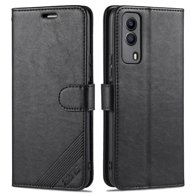 Custodia in pelle a conchiglia orizzontale con struttura in pelle di pecora AZNS con supporto, slot per carte e portafoglio, For vivo Y53s