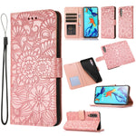 Custodia in pelle con flip orizzontale in rilievo con girasoli effetto pelle con supporto e slot per carte, portafoglio e cordino, For Huawei P30, For Huawei P20 lite