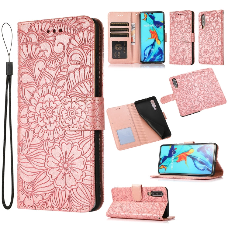 Custodia in pelle con flip orizzontale in rilievo con girasoli effetto pelle con supporto e slot per carte, portafoglio e cordino, For Huawei P30, For Huawei P20 lite