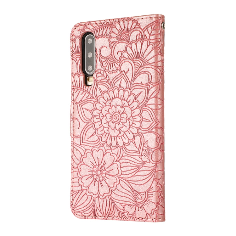 Custodia in pelle con flip orizzontale in rilievo con girasoli effetto pelle con supporto e slot per carte, portafoglio e cordino, For Huawei P30, For Huawei P20 lite