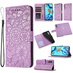 Custodia in pelle con flip orizzontale in rilievo con girasoli effetto pelle con supporto e slot per carte, portafoglio e cordino, For Huawei P30, For Huawei P20 lite
