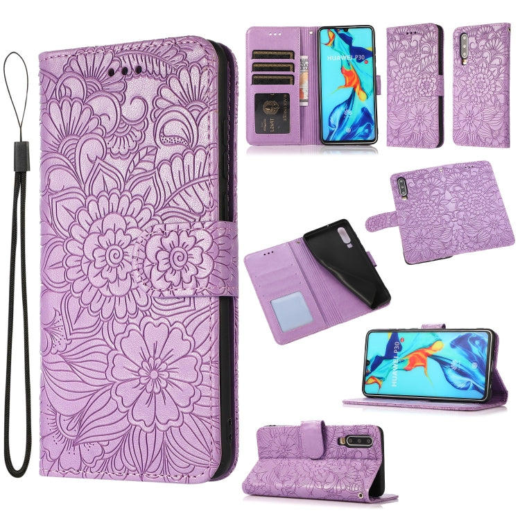 Custodia in pelle con flip orizzontale in rilievo con girasoli effetto pelle con supporto e slot per carte, portafoglio e cordino, For Huawei P30, For Huawei P20 lite
