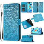 Custodia in pelle con flip orizzontale in rilievo con girasoli effetto pelle con supporto e slot per carte, portafoglio e cordino, For Huawei P30, For Huawei P20 lite