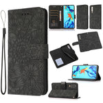 Custodia in pelle con flip orizzontale in rilievo con girasoli effetto pelle con supporto e slot per carte, portafoglio e cordino, For Huawei P30, For Huawei P20 lite