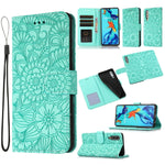 Custodia in pelle con flip orizzontale in rilievo con girasoli effetto pelle con supporto e slot per carte, portafoglio e cordino, For Huawei P30, For Huawei P20 lite