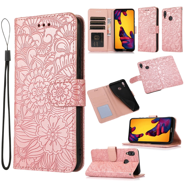 Custodia in pelle con flip orizzontale in rilievo con girasoli effetto pelle con supporto e slot per carte, portafoglio e cordino, For Huawei P30, For Huawei P20 lite