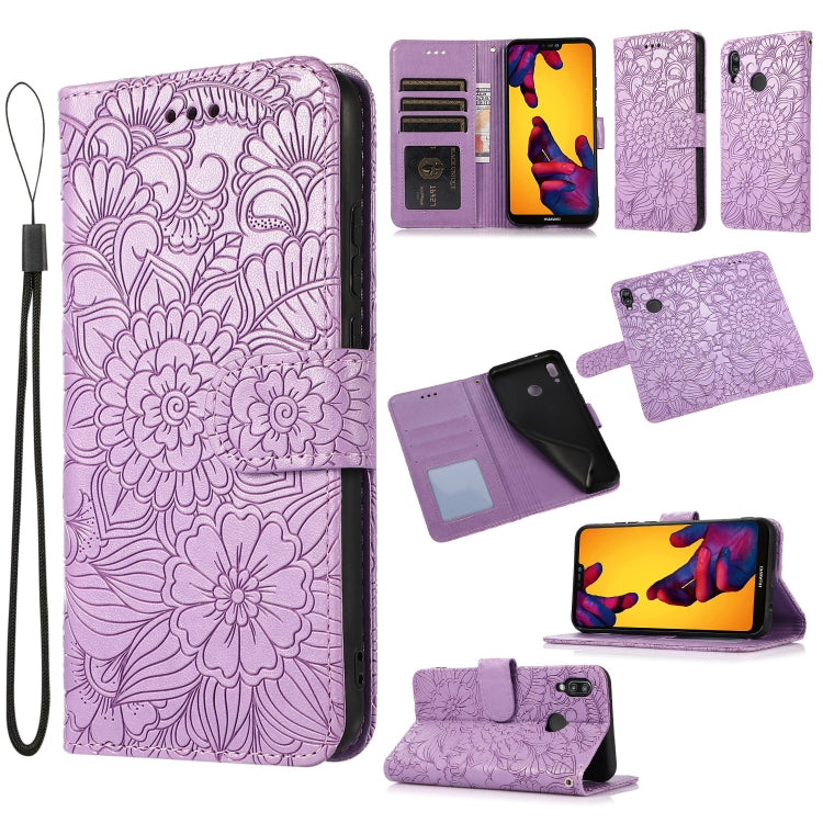 Custodia in pelle con flip orizzontale in rilievo con girasoli effetto pelle con supporto e slot per carte, portafoglio e cordino, For Huawei P30, For Huawei P20 lite
