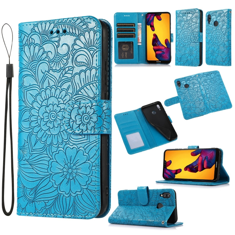 Custodia in pelle con flip orizzontale in rilievo con girasoli effetto pelle con supporto e slot per carte, portafoglio e cordino, For Huawei P30, For Huawei P20 lite