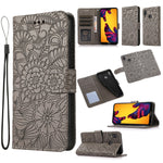 Custodia in pelle con flip orizzontale in rilievo con girasoli effetto pelle con supporto e slot per carte, portafoglio e cordino, For Huawei P30, For Huawei P20 lite