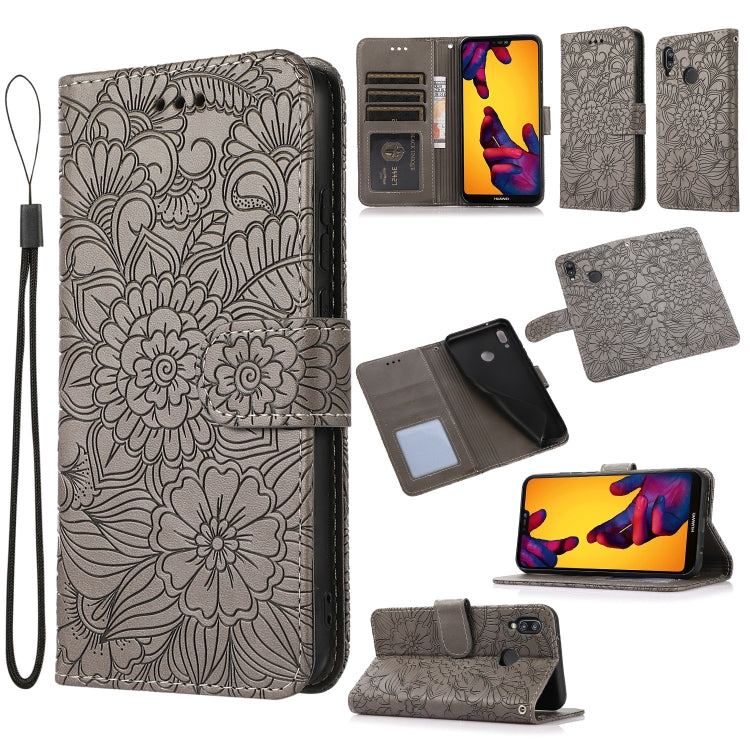 Custodia in pelle con flip orizzontale in rilievo con girasoli effetto pelle con supporto e slot per carte, portafoglio e cordino, For Huawei P30, For Huawei P20 lite