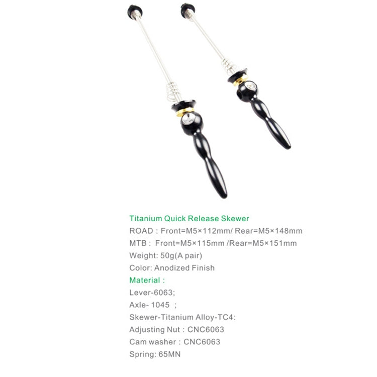 BIKERSAY Spiedini per biciclette Asse in titanio a sgancio rapido Spiedo per mozzo ruota QR, For MTB Bicycle QR001, For Road Bicycle QR001, For MTB Bicycle QR002, For Road Bicycle QR002, For MTB Bicycle QR003, For Road Bicycle QR003, For MTB Bicycle QR...