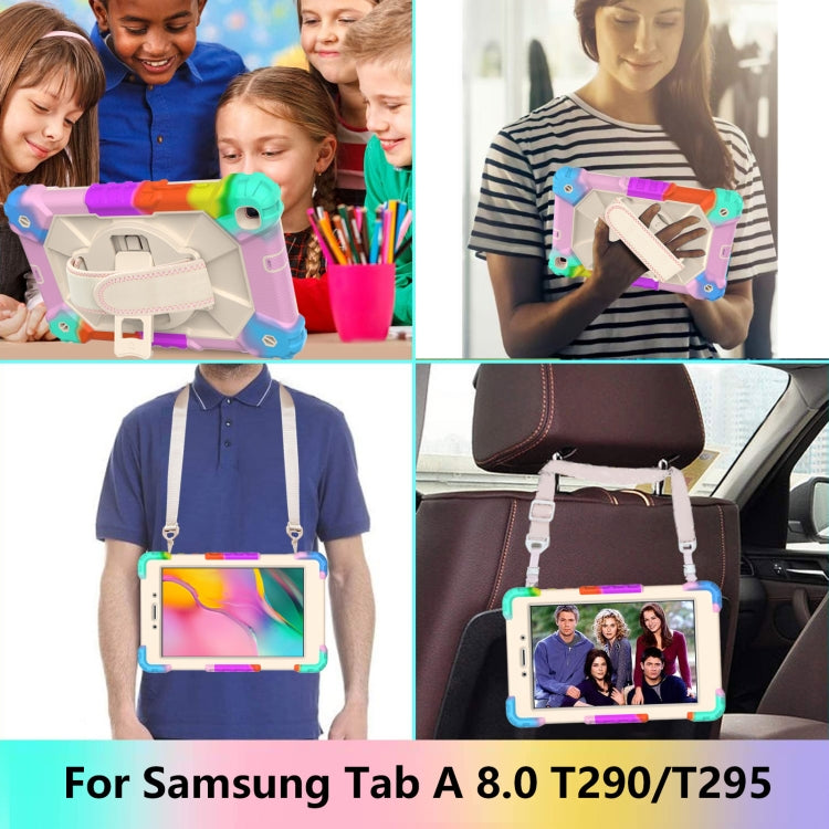 Custodia protettiva in silicone antiurto per robot a colori a contrasto + custodia protettiva per PC con supporto e tracolla, For Samsung Galaxy Tab A 8.0 (2019)T290/T295