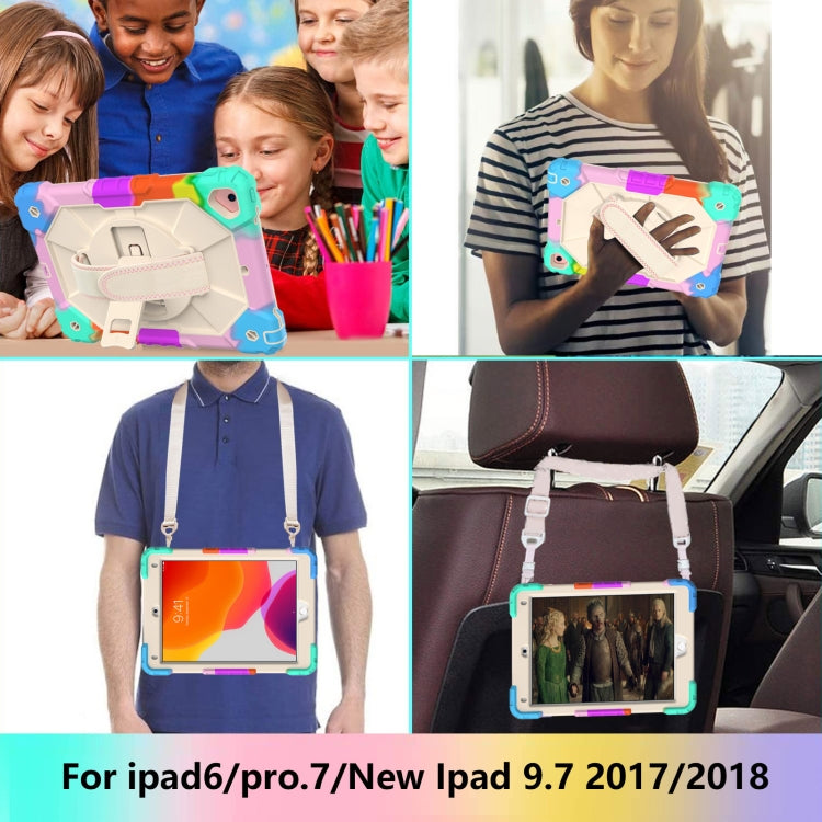 Custodia protettiva in silicone antiurto per robot a colori a contrasto + custodia protettiva per PC con supporto e tracolla, For iPad 9.7 (2018) & (2017) / Air 2 / Air