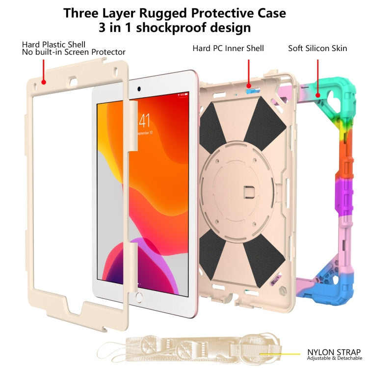 Custodia protettiva in silicone antiurto per robot a colori a contrasto + custodia protettiva per PC con supporto e tracolla, For iPad 9.7 (2018) & (2017) / Air 2 / Air