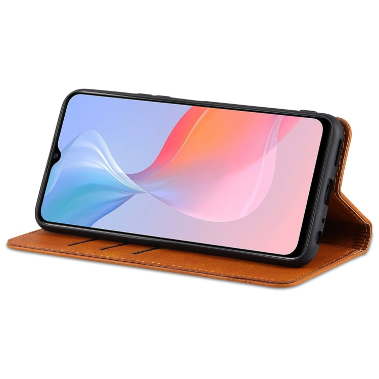 AZNS Custodia in pelle a vibrazione orizzontale con struttura in vitello magnetico con slot per carte, supporto e portafoglio, For vivo Y53s