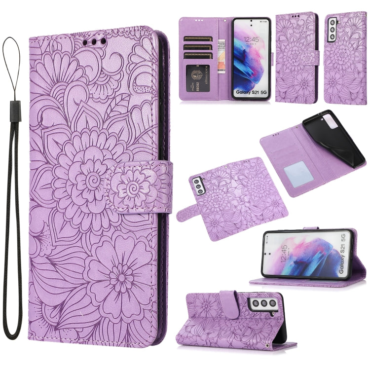 Custodia in pelle con flip orizzontale in rilievo con girasoli effetto pelle con supporto e slot per carte, portafoglio e cordino, For Samsung Galaxy S21 5G, For Samsung Galaxy S21 FE, For Samsung Galaxy A21s, For Samsung Galaxy Note20
