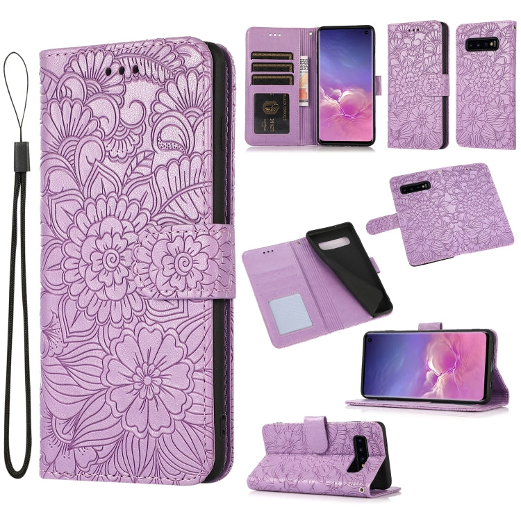 Custodia in pelle con flip orizzontale in rilievo con girasoli effetto pelle con supporto e slot per carte, portafoglio e cordino, For Samsung Galaxy S10+, For Samsung Galaxy S10e, For Samsung Galaxy A20s, For Samsung Galaxy A40