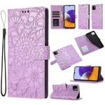 Custodia in pelle con flip orizzontale in rilievo con girasoli effetto pelle con supporto e slot per carte, portafoglio e cordino, For Samsung Galaxy A22 5G, For Samsung Galaxy A51