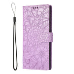 Custodia in pelle con flip orizzontale in rilievo con girasoli effetto pelle con supporto e slot per carte, portafoglio e cordino, For Samsung Galaxy A22 5G, For Samsung Galaxy A51