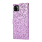 Custodia in pelle con flip orizzontale in rilievo con girasoli effetto pelle con supporto e slot per carte, portafoglio e cordino, For Samsung Galaxy A22 5G, For Samsung Galaxy A51